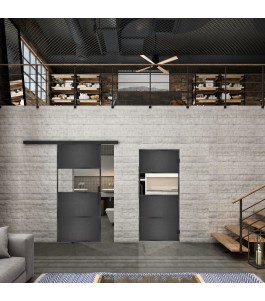 Glasschiebetür BLACK-LINE Loft Schwarzeisen Genietet 26 Auf Klarglas