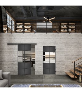 Glasschiebetür BLACK-LINE Loft Schwarzeisen Genietet 28 Auf Klarglas