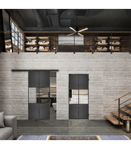 Glasschiebetür BLACK-LINE Loft Schwarzeisen Genietet 30 Auf Klarglas