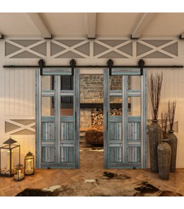 Glasschiebetür BARN-LINE - Country Bunt geplankt Model 62