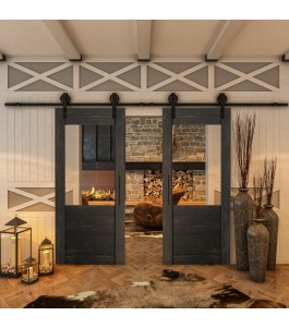 Glasschiebetür BARN-LINE - Country Schwarz gebeizt Model 12