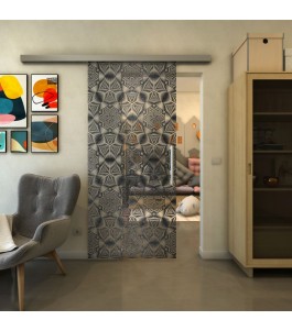 Glasschiebetür SLIM-LINE - Fineprint Model 005 Schwarz auf Klarglas