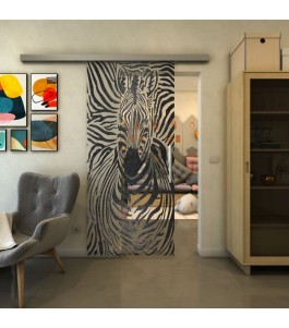 Glasschiebetür SLIM-LINE - Fineprint Model 023 Schwarz auf Klarglas