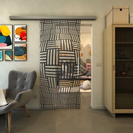 Glasschiebetür SLIM-LINE - Fineprint Model 104 Schwarz auf Klarglas