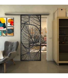 Glasschiebetür SLIM-LINE - Fineprint Model 107 Schwarz auf Klarglas