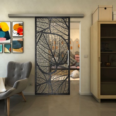 Glasschiebetür SLIM-LINE - Fineprint Model 107 Schwarz auf Klarglas