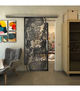 Glasschiebetür SLIM-LINE - Fineprint Model 108 Schwarz auf Klarglas