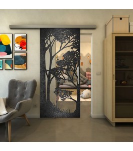 Glasschiebetür SLIM-LINE - Fineprint Model 110 Schwarz auf Klarglas