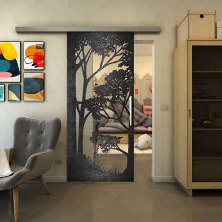Glasschiebetür SLIM-LINE - Fineprint Model 110 Schwarz auf Klarglas