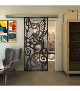 Glasschiebetür SLIM-LINE - Fineprint Model 112 Schwarz auf Klarglas