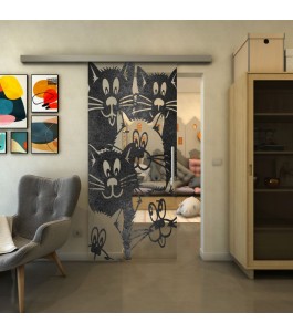Glasschiebetür SLIM-LINE - Fineprint Model 115 Schwarz auf Klarglas