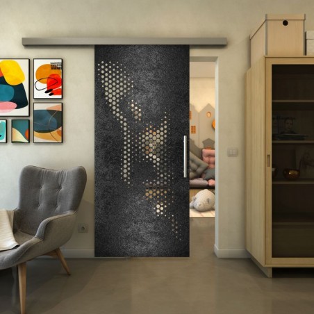 Glasschiebetür SLIM-LINE - Fineprint Model 120 Schwarz auf Klarglas