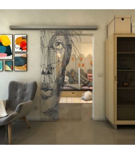 Glasschiebetür SLIM-LINE - Fineprint Model 123 Schwarz auf Klarglas