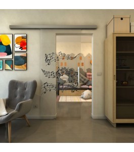 Glasschiebetür SLIM-LINE - Fineprint Model 128 Schwarz auf Klarglas