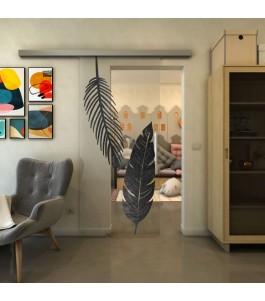 Glasschiebetür SLIM-LINE - Fineprint Model 129 Schwarz auf Klarglas