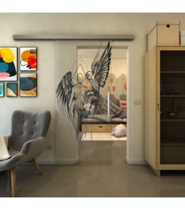 Glasschiebetür SLIM-LINE - Fineprint Model 131 Schwarz auf Klarglas