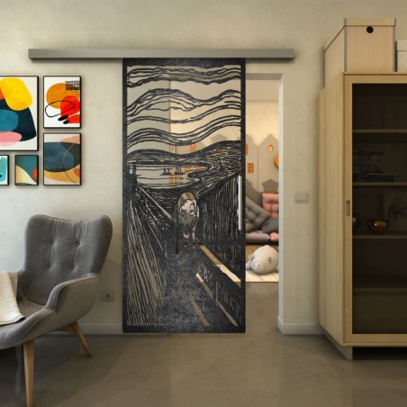 Glasschiebetür SLIM-LINE - Fineprint Model 133 Schwarz auf Klarglas