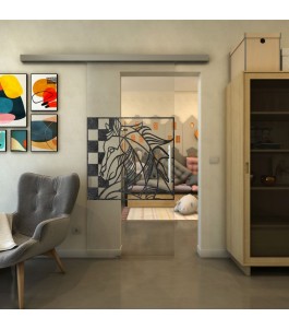 Glasschiebetür SLIM-LINE - Fineprint Model 137 Schwarz auf Klarglas