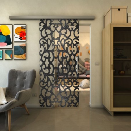 Glasschiebetür SLIM-LINE - Fineprint Model 139 Schwarz auf Klarglas