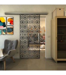 Glasschiebetür SLIM-LINE - Fineprint Model 143 Schwarz auf Klarglas