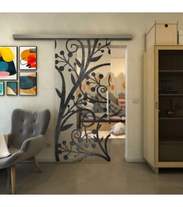 Glasschiebetür SLIM-LINE - Fineprint Model 146 Schwarz auf Klarglas