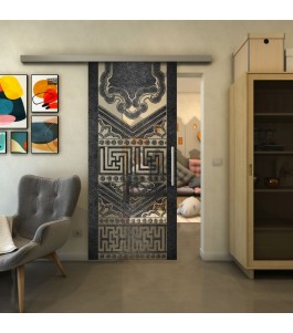 Glasschiebetür SLIM-LINE - Fineprint Model 156 Schwarz auf Klarglas