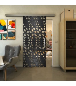 Glasschiebetür SLIM-LINE - Fineprint Model 203 Schwarz auf Klarglas