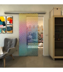 Glasschiebetür SLIM-LINE - Fineprint Model 018 Verlauf auf Klarglas
