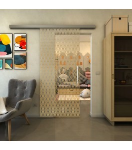 Glasschiebetür SLIM-LINE - Fineprint Model 002 Gold auf Klarglas