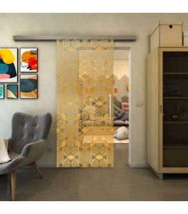 Glasschiebetür SLIM-LINE - Fineprint Model 005 Gold auf Klarglas