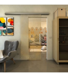 Glasschiebetür SLIM-LINE - Fineprint Model 007 Gold auf Klarglas