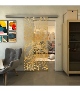 Glasschiebetür SLIM-LINE - Fineprint Model 012 Gold auf Klarglas