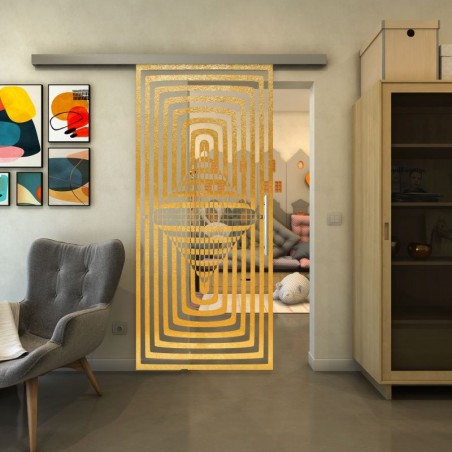 Glasschiebetür SLIM-LINE - Fineprint Model 014 Gold auf Klarglas
