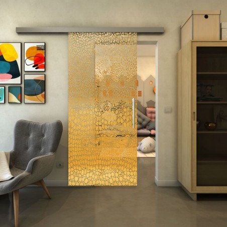 Glasschiebetür SLIM-LINE - Fineprint Model 015 Gold auf Klarglas