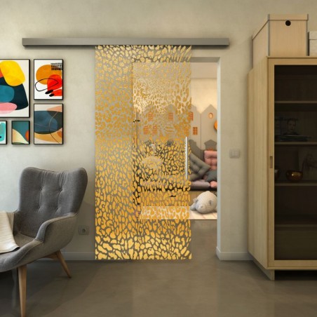 Glasschiebetür SLIM-LINE - Fineprint Model 016 Gold auf Klarglas