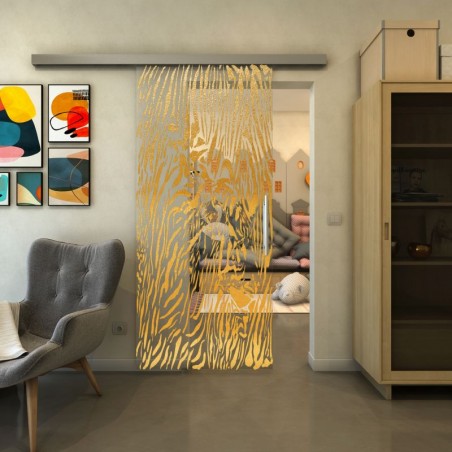 Glasschiebetür SLIM-LINE - Fineprint Model 017 Gold auf Klarglas