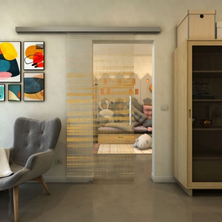 Glasschiebetür SLIM-LINE - Fineprint Model 019 Gold auf Klarglas