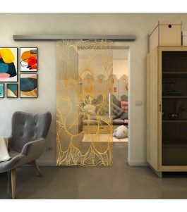 Glasschiebetür SLIM-LINE - Fineprint Model 020 Gold auf Klarglas