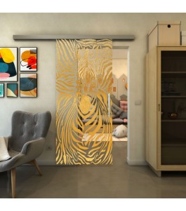 Glasschiebetür SLIM-LINE - Fineprint Model 023 Gold auf Klarglas