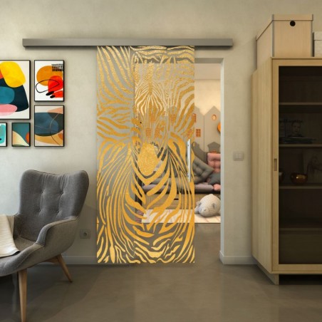 Glasschiebetür SLIM-LINE - Fineprint Model 023 Gold auf Klarglas