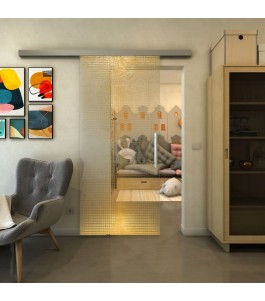 Glasschiebetür SLIM-LINE - Fineprint Model 024 Gold auf Klarglas