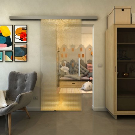 Glasschiebetür SLIM-LINE - Fineprint Model 024 Gold auf Klarglas