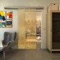 Glasschiebetür SLIM-LINE - Fineprint Modell 051 Gold auf Klarglas Glasschiebetür SLIM-LINE - Fineprint Modell 051 Gold auf Klarglas