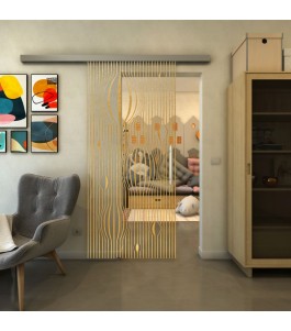 Glasschiebetür SLIM-LINE - Fineprint Model 060 Gold auf Klarglas