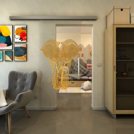 Glasschiebetür SLIM-LINE - Fineprint Model 098 Gold auf Klarglas
