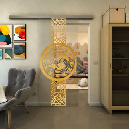 Glasschiebetür SLIM-LINE - Fineprint Model 151 Gold auf Klarglas