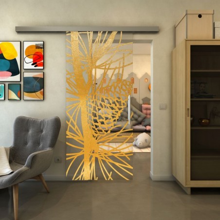 Glasschiebetür SLIM-LINE - Fineprint Model 169 Gold auf Klarglas