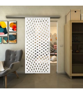 Glasschiebetür SLIM-LINE - Fineprint Model 068 Weiss auf Klarglas