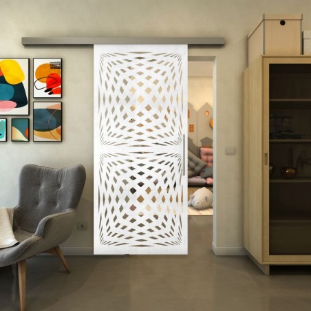 Glasschiebetür SLIM-LINE - Fineprint Model 071 Weiss auf Klarglas