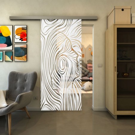 Glasschiebetür SLIM-LINE - Fineprint Model 074 Weiss auf Klarglas